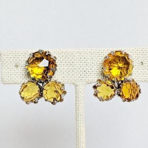 Vntg Continental Amber Yellow Screw back Earrings